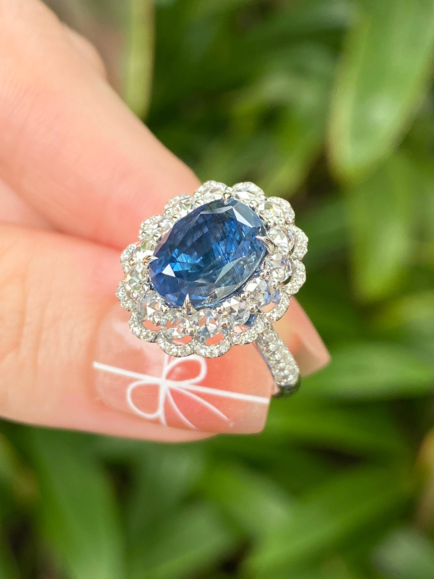Natural Unheated Teal Blue Sapphire 5.01ct Ring