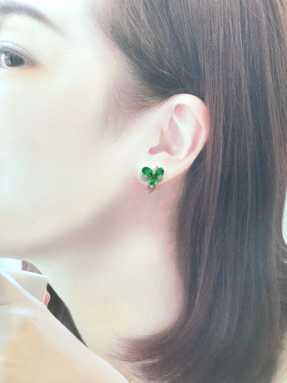 Natural Green Garnet (Tsavorite) 4.73ct Earrings Set With Natural Diamonds In 18K White Gold Gemstone Singapore Fine Jewellery