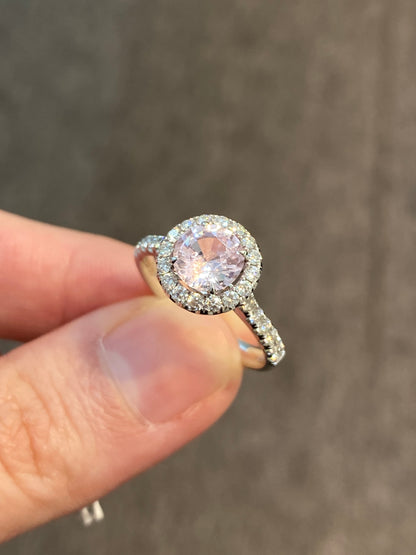 Natural Unheated Peach Sapphire 1.38ct Ring Set With Natural Diamond In 18K White Gold Singapore Gemstone Fine Jewellery