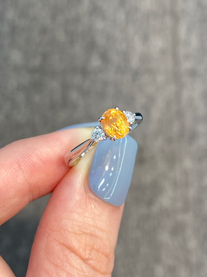 Natural Mandarin Garnet 1.31ct Ring Set With Natural Diamonds In 18K White Gold Singapore Gemstone Fine Jewelry