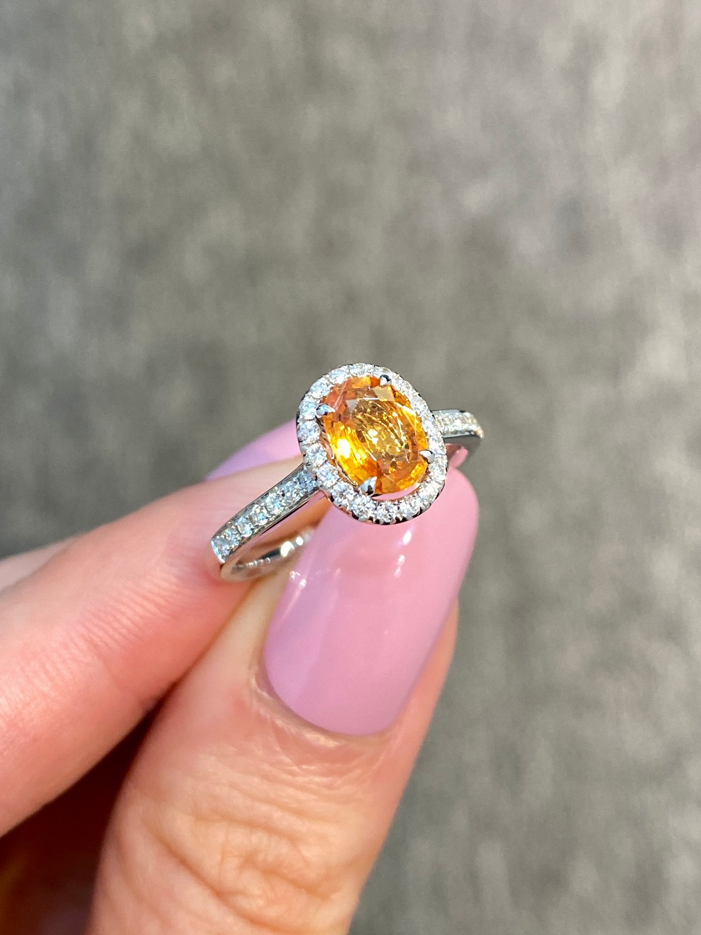 Natural Mandarin Garnet 1.04ct Ring Set With Natural Diamonds In 18K White Gold Singapore Gemstone Fine Jewelry