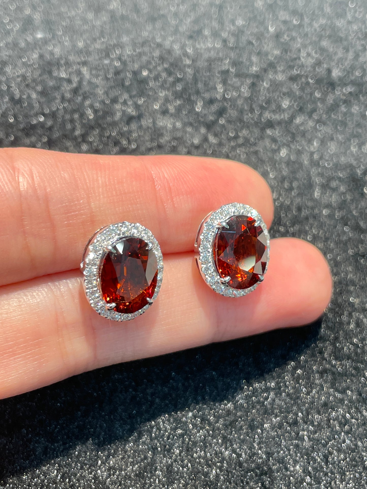 Natural Red Garnet 7.04ct Earrings Set With Natural Diamonds In 18K White Gold Gemstone Singapore Fine Jewellery