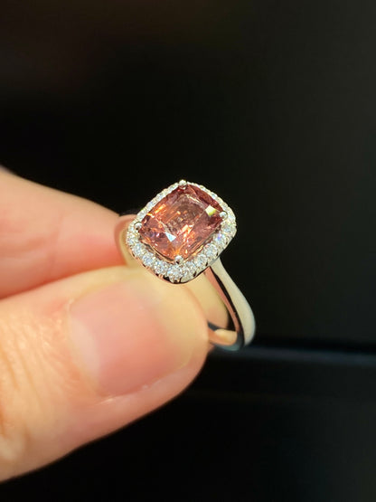 Natural Orange Spinel 1.70ct Ring set with Natural Diamonds in 18K white gold