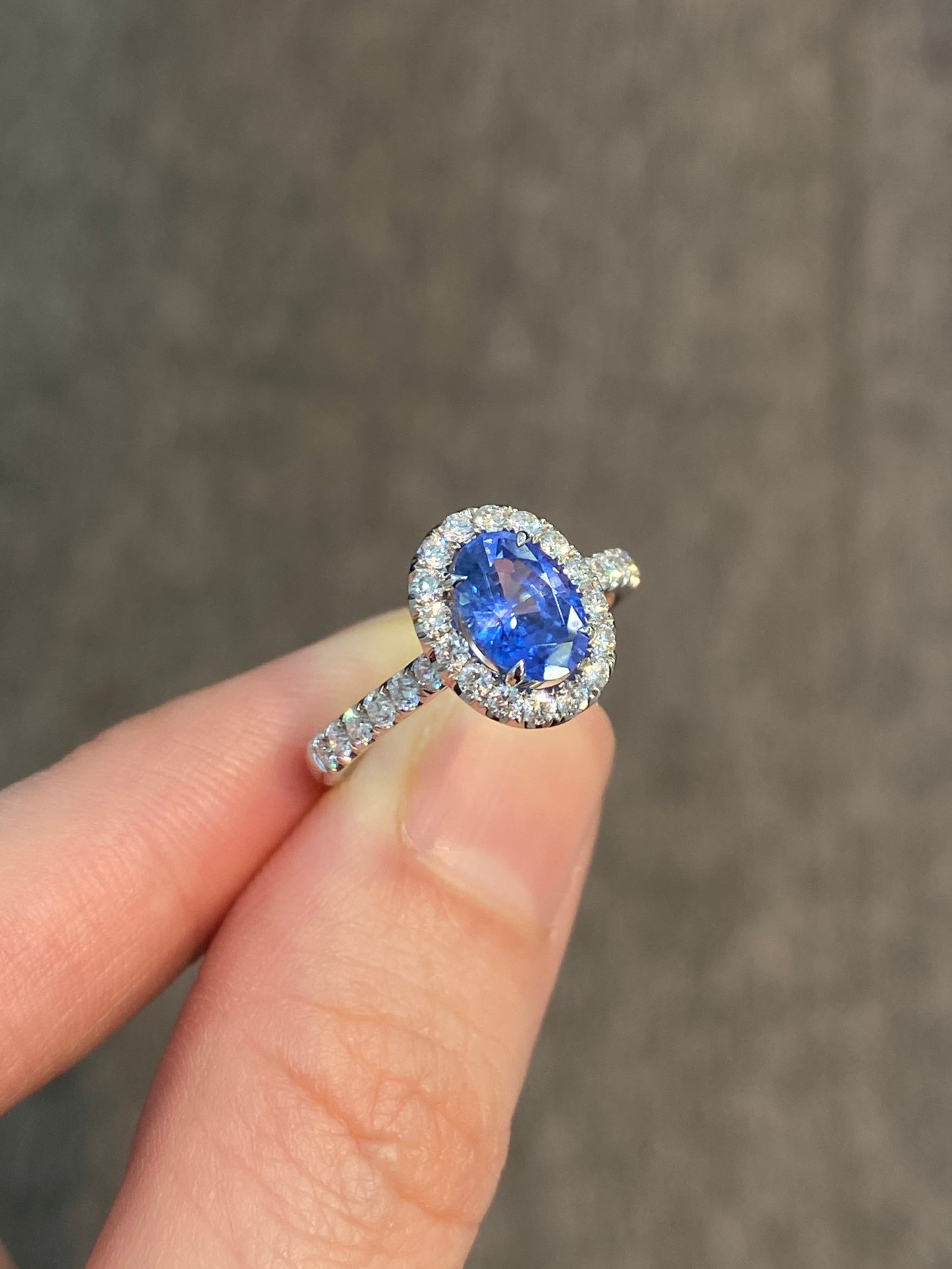 Natural Unheated Cornflower Blue Sapphire 1.27ct Ring Set With Natural Diamond In 18K White Gold Singapore Gemstone Fine Jewellery