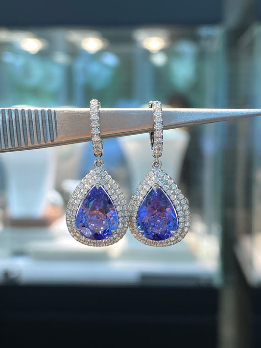 Natural Tanzanites 5.03ct Earrings Set With Natural Diamonds In 18K White Gold Gemstone Fine Jewellery Singapore