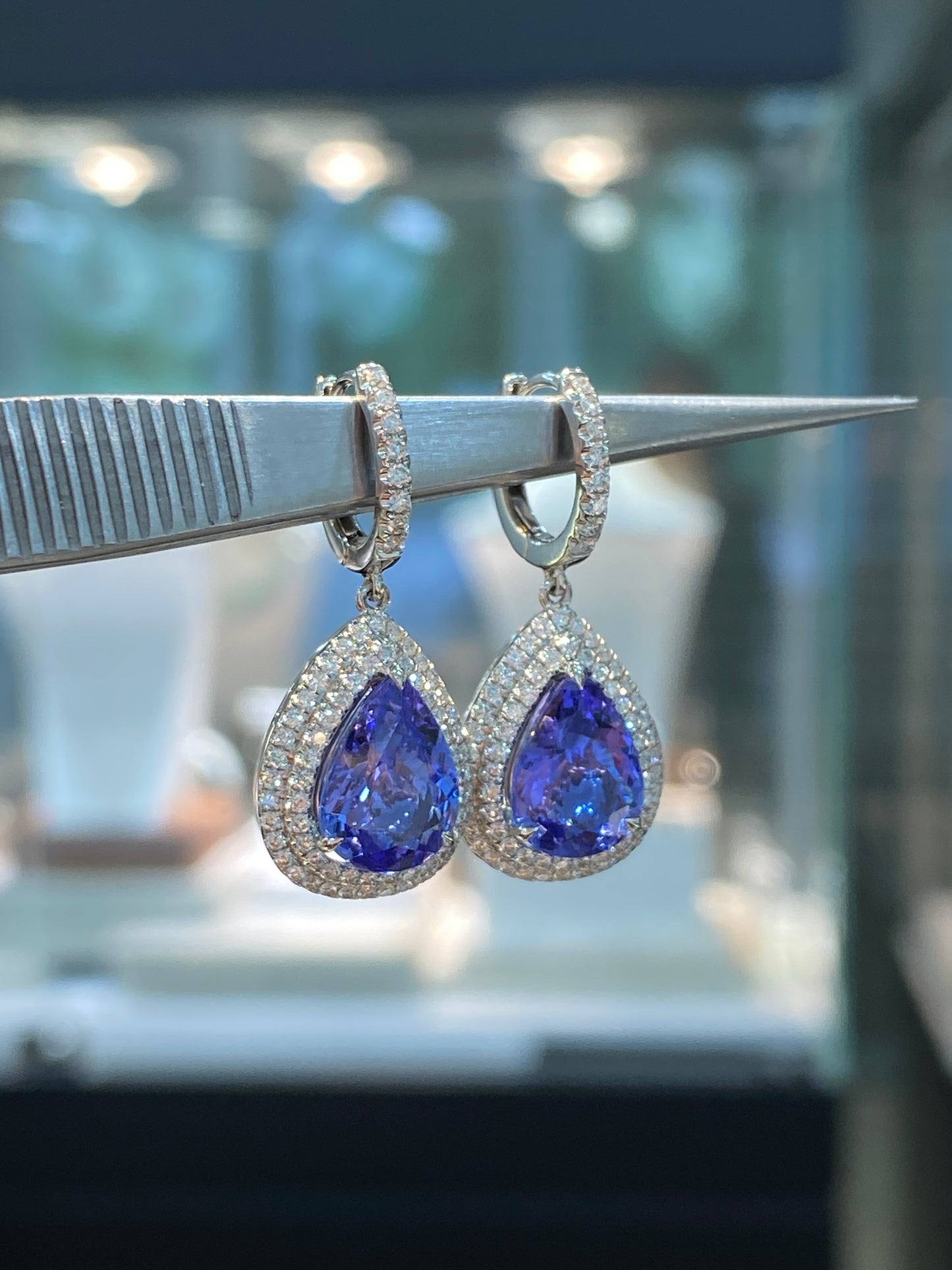 Natural Tanzanites 5.03ct Earrings Set With Natural Diamonds In 18K White Gold Gemstone Fine Jewellery Singapore