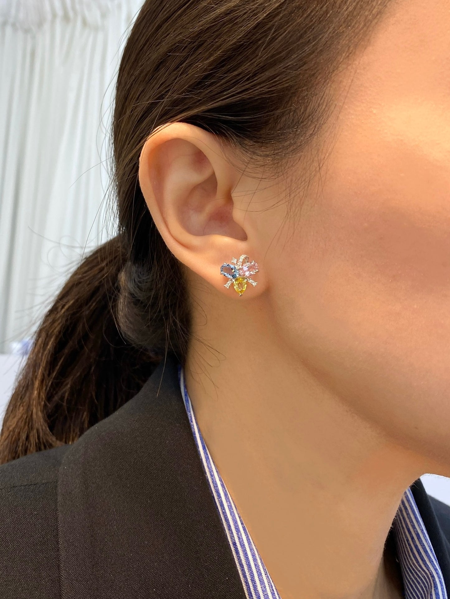 Natural Yellow Sapphire, Aquamarine & Morganite Earrings