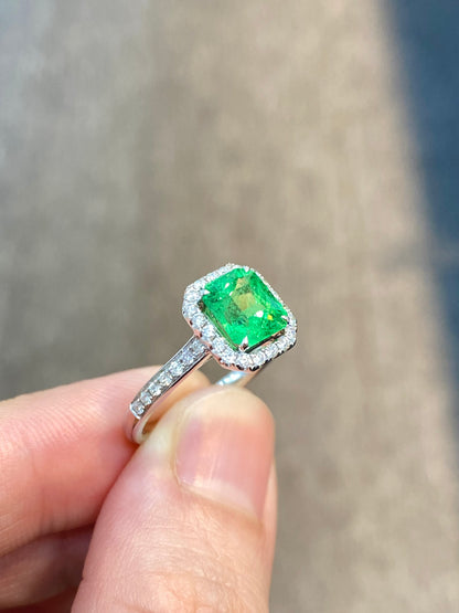 Natural Green Garnet Tsavorite 1.55ct Ring set with Natural Diamonds In 18K White Gold Singapore Gemstone Fine Jewelry