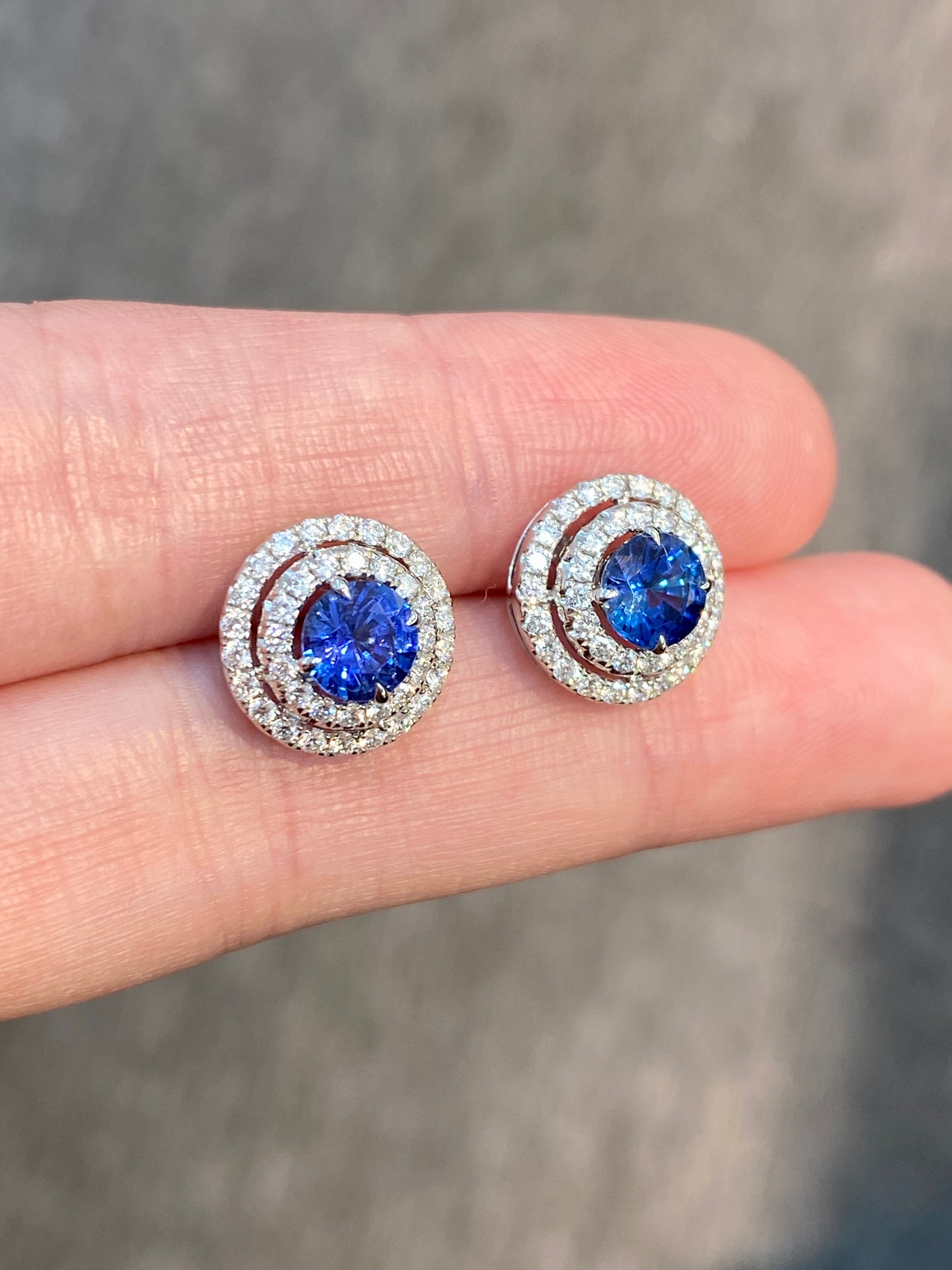 Blue Sapphire 1.48ct Earrings Set With Natural Diamonds In 18K White Gold Singapore Gemstone Fine Jewellery