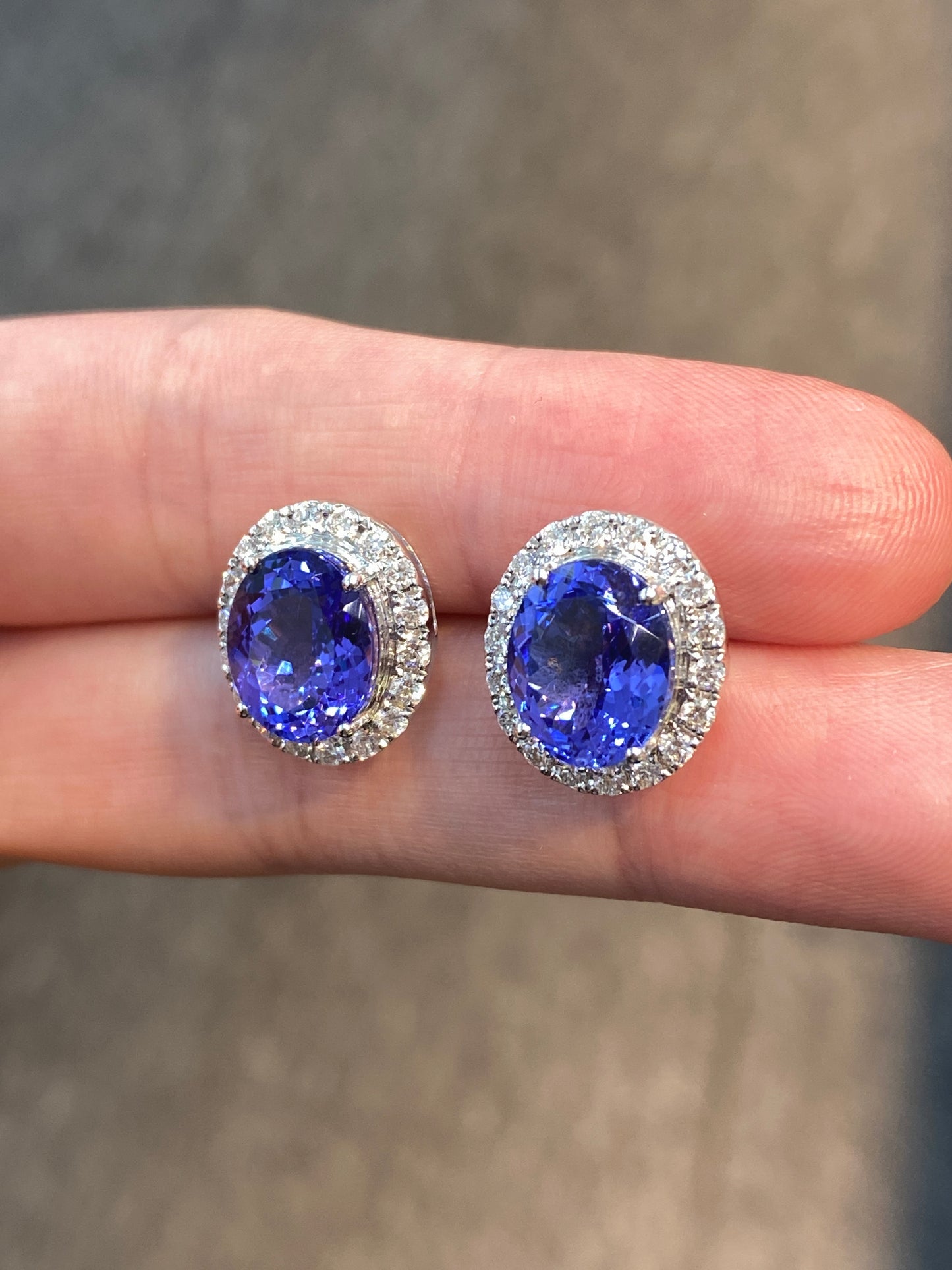 Natural Tanzanites 6.26ct Earrings Set With Natural Diamonds In 18K White Gold Gemstone Fine Jewellery Singapore