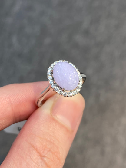Natural Type A Lavender Jadeite Ring Set With Natural Diamonds In 18K White Gold