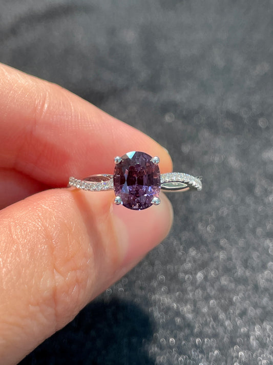 Natural Purple Spinel 1.64ct Ring Set With Natural Diamonds In 18K White Gold Singapore Gemstone Fine Jewellery