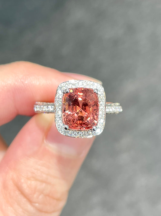 Natural Orange Spinel 3.12ct Ring set with Natural Diamonds in 18K white gold