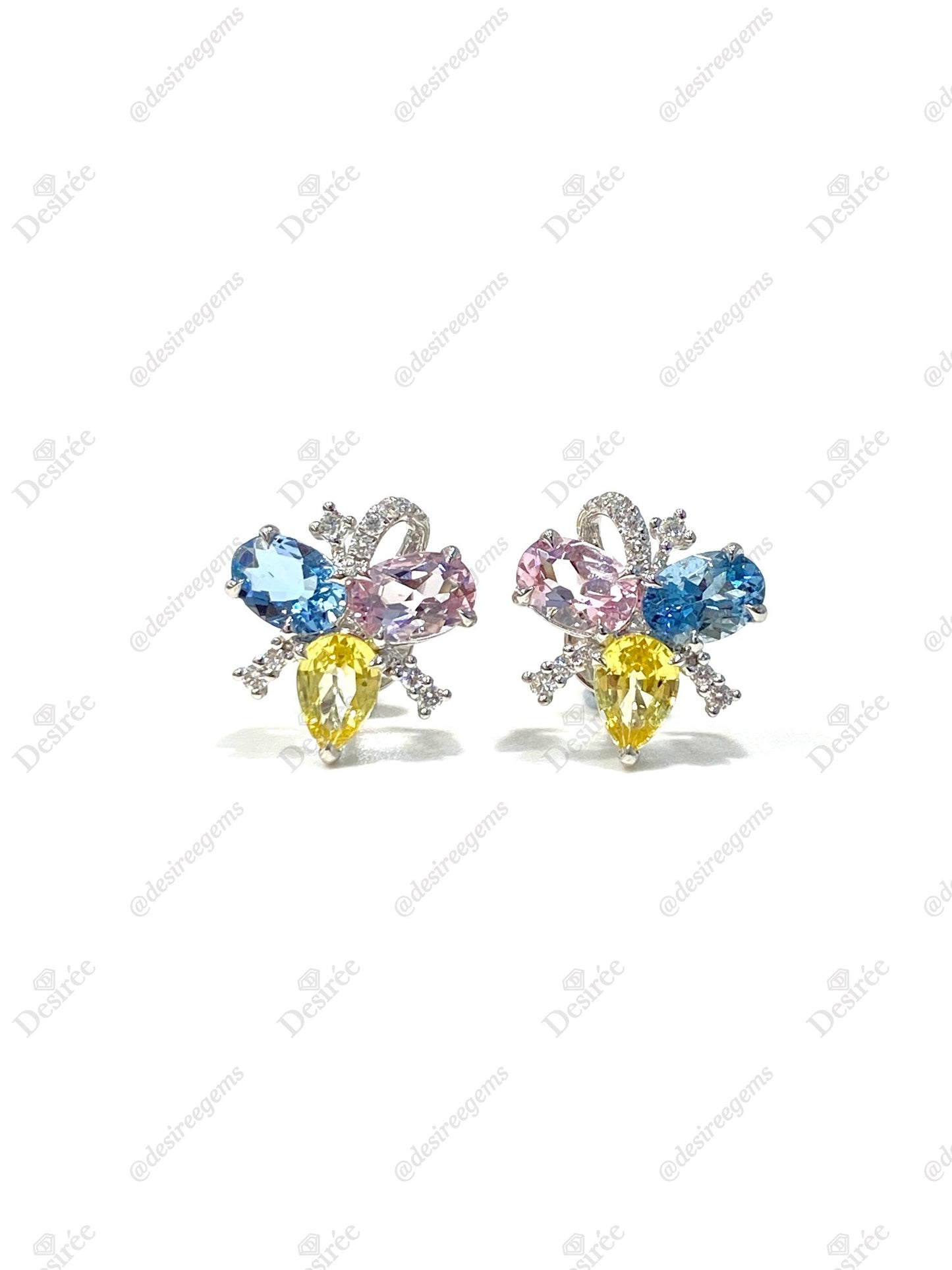 Natural Yellow Sapphire, Aquamarine & Morganite Earrings