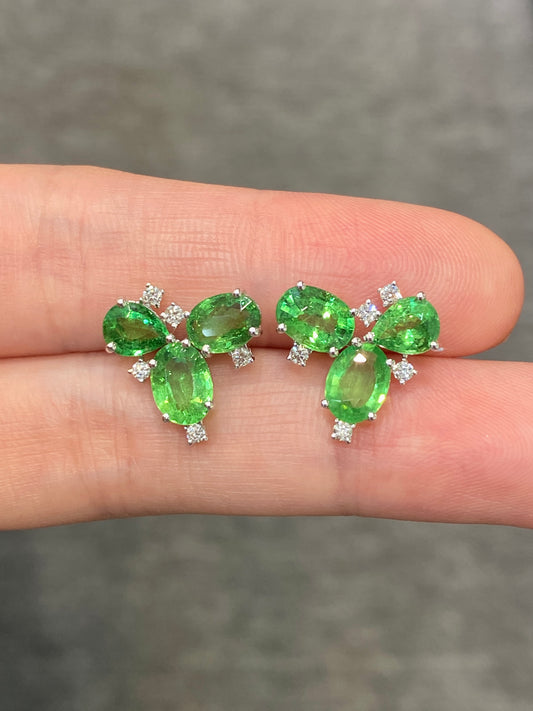 Natural Green Garnet (Tsavorite) 4.73ct Earrings Set With Natural Diamonds In 18K White Gold Gemstone Singapore Fine Jewellery