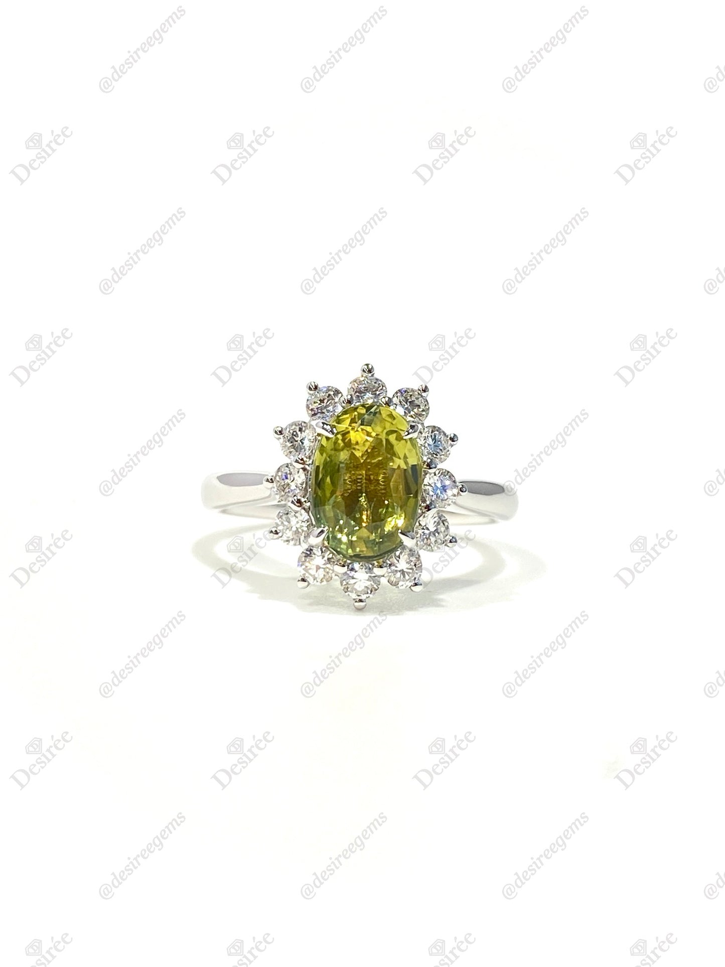 Natural Unheated Yellowish Green Sapphire Ring 2.28ct