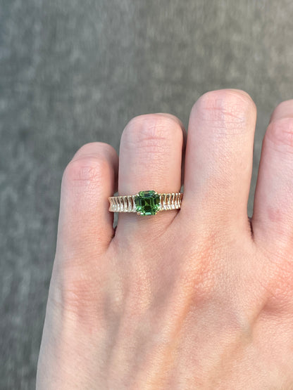 Natural Green Tourmaline 1.33ct Ring Set With Natural Diamond In 18K Rose Gold Gemstone Singapore Fine Jewellery