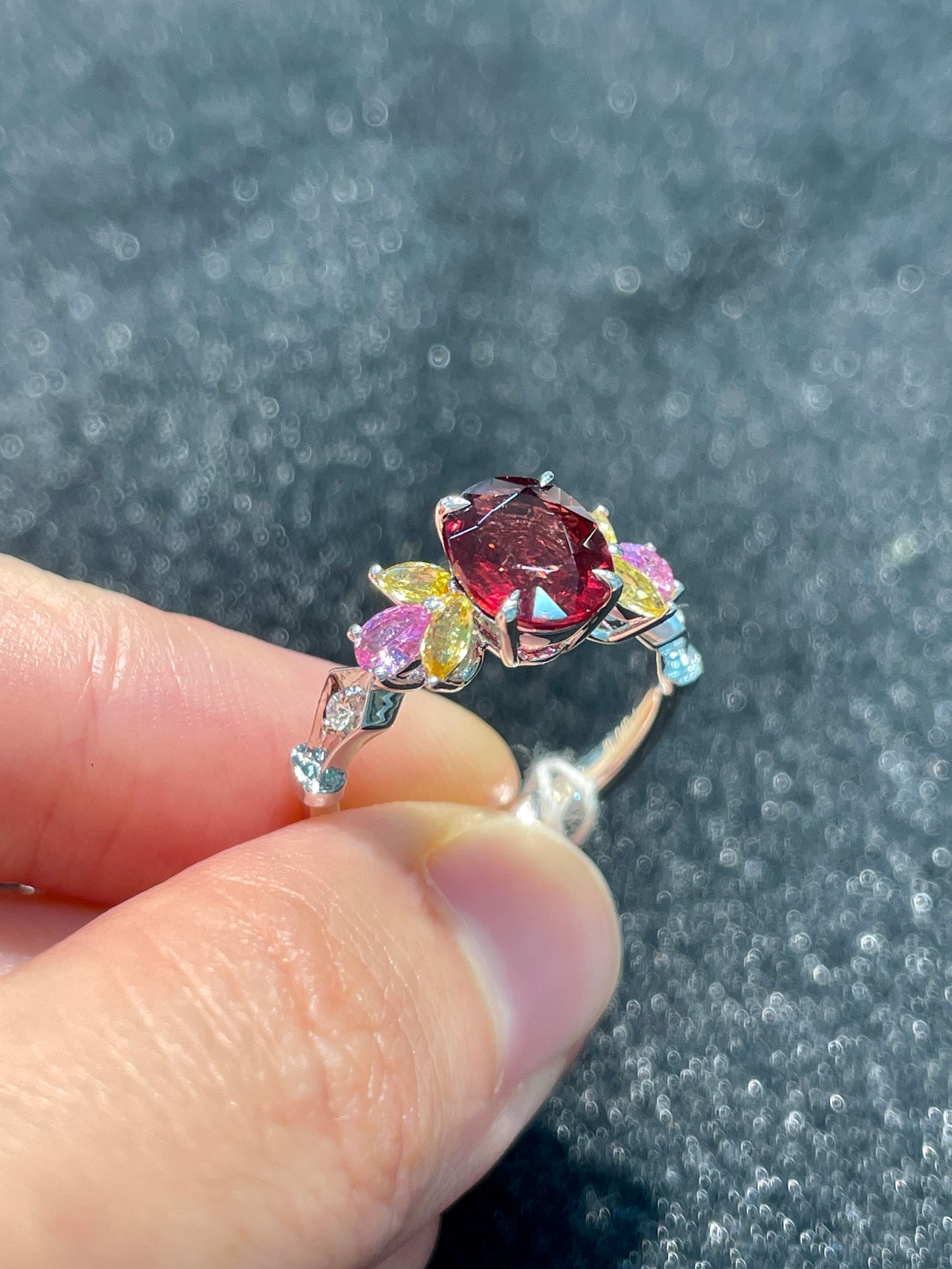 Natural Red Garnet 2.27ct Ring Set With Natural Diamonds in 18K White Gold Gemstone Fine Jewellery Singapore