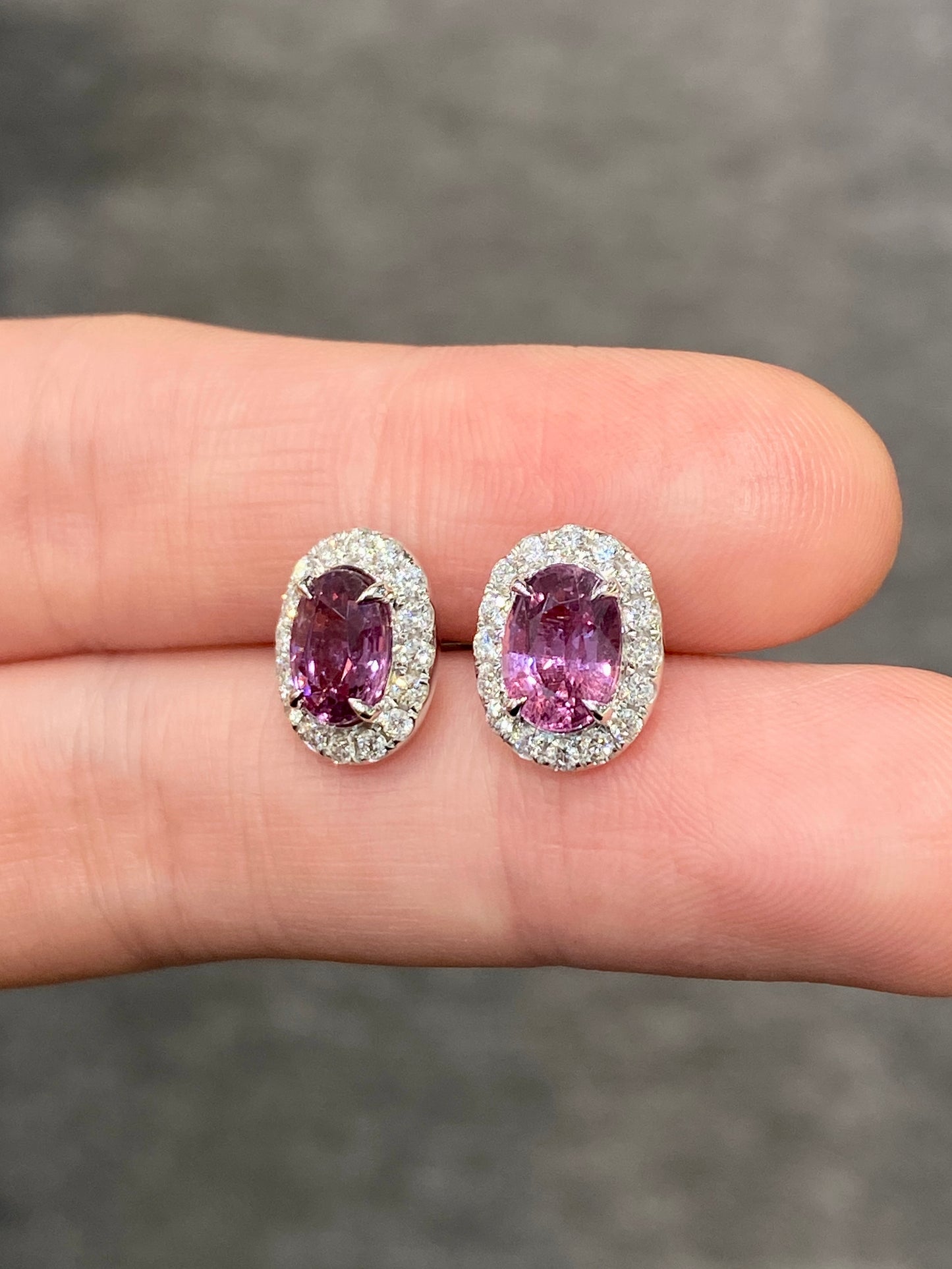 Natural Pink Sapphire 2.29ct Earrings set with Natural Diamonds in 18k White Gold Gemstone Jewellery
