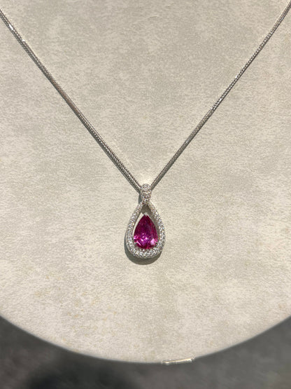 Natural Unheated Ruby 2.07ct Necklace Set With Natural Diamonds In 18K White Gold Singapore Gemstone Fine Jewellery