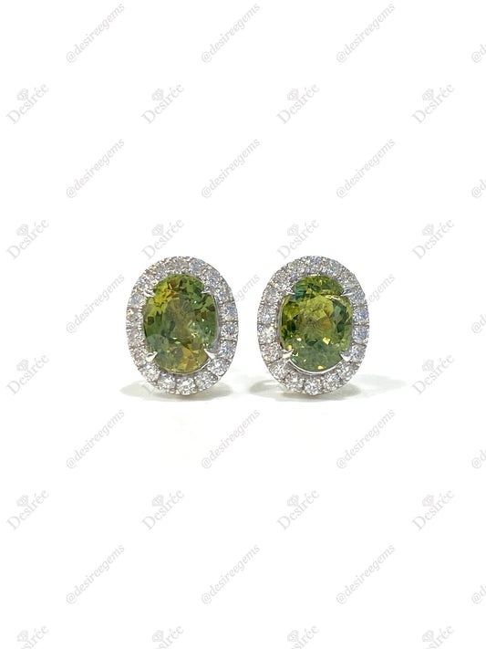 Natural Unheated Yellowish Green Sapphire 4.71ct Earrings