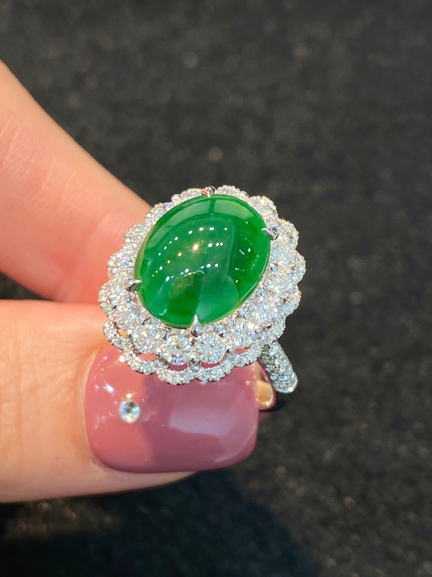Natural Type A Jadeite 9.7×12.2mm Ring