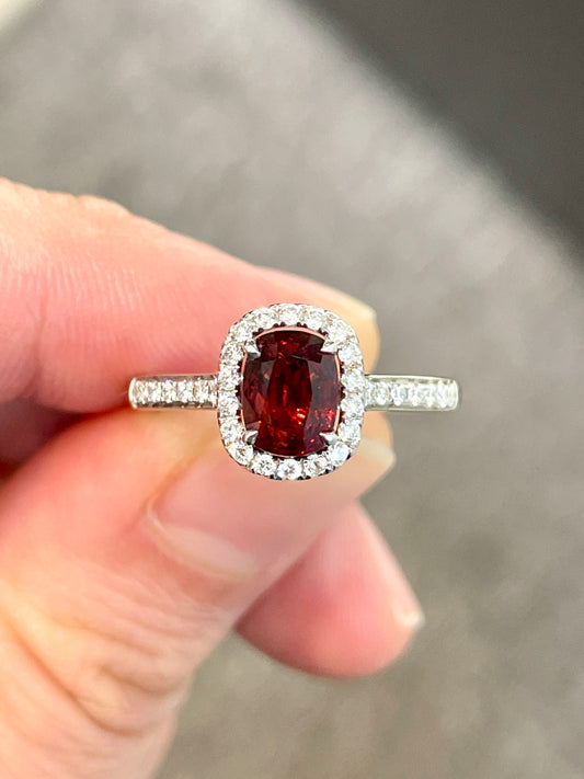Natural Red Spinel 1.19ct Ring set with Natural Diamonds In 18K White Gold Singapore Gemstone Fine Jewelry
