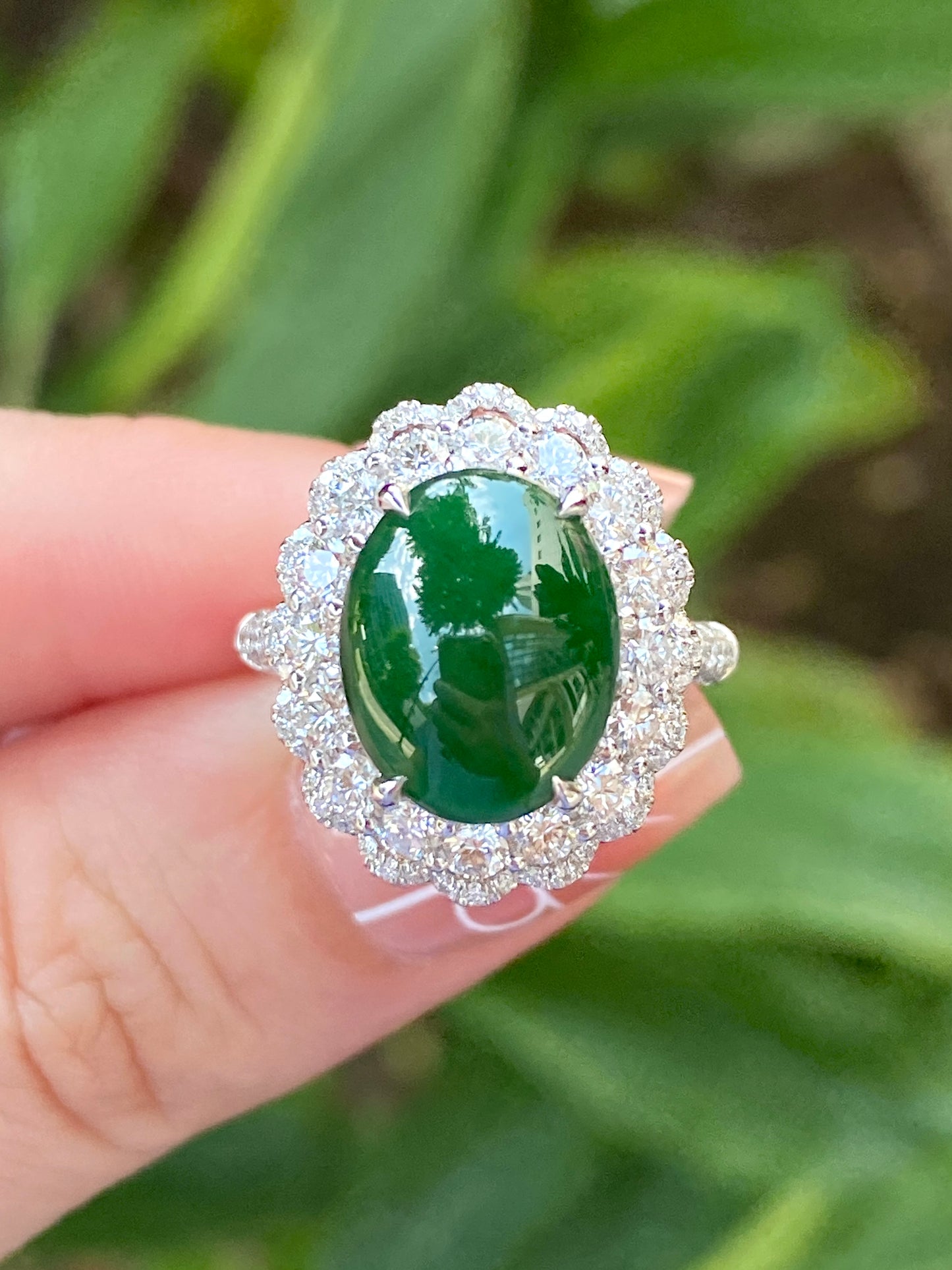 Natural Type A Jadeite 9.7×12.2mm Ring