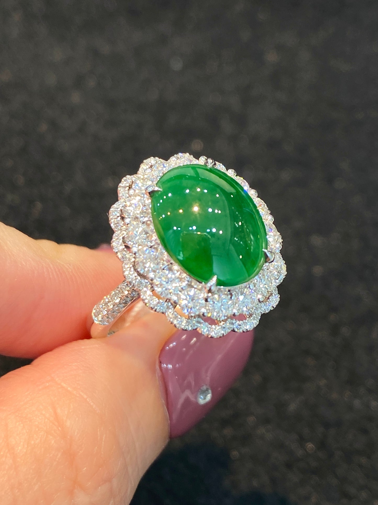 Natural Type A Jadeite 9.7×12.2mm Ring