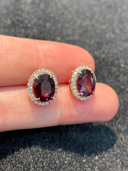 Natural Red Garnet 4.71ct Earrings Set With Natural Diamonds In 18K Rose Gold Gemstone Singapore Fine Jewellery