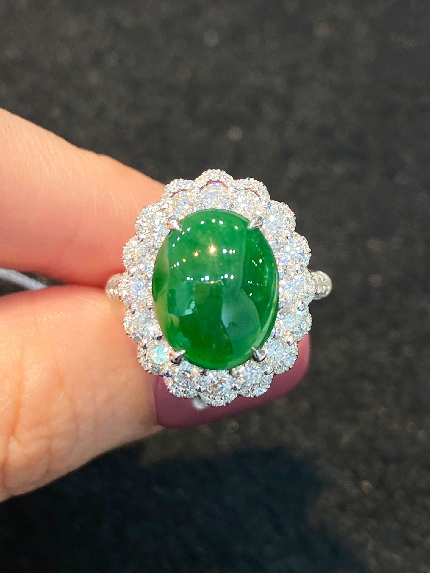Natural Type A Jadeite 9.7×12.2mm Ring