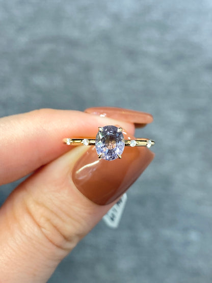 Natural Purplish Grey Spinel 1.09ct Ring Set With Natural Diamonds In 18K Yellow Gold Singapore Gemstone Fine Jewellery
