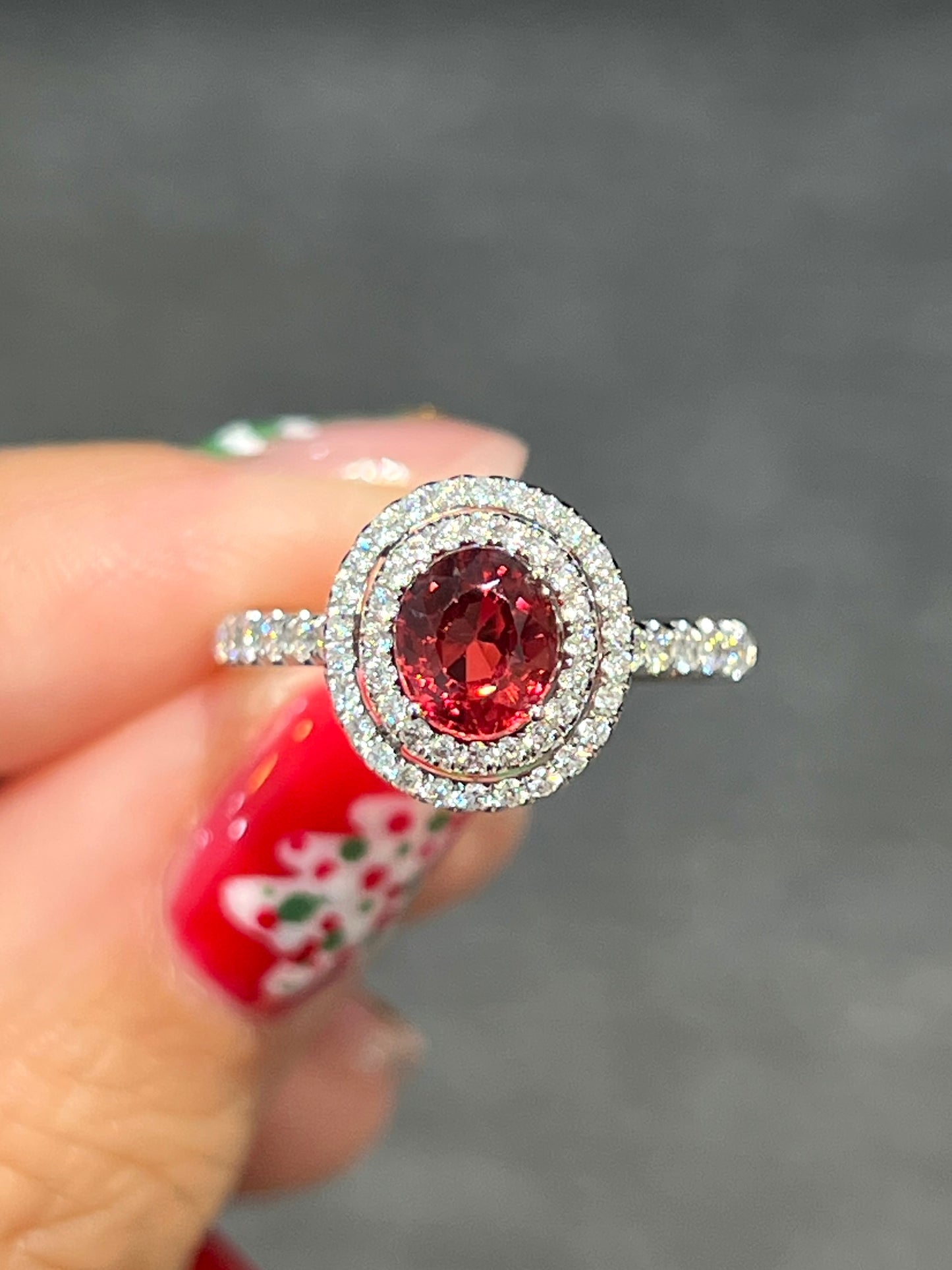Natural Red Spinel 0.86ct Ring set with Natural Diamonds In 18K White Gold Singapore Gemstone Fine Jewelry