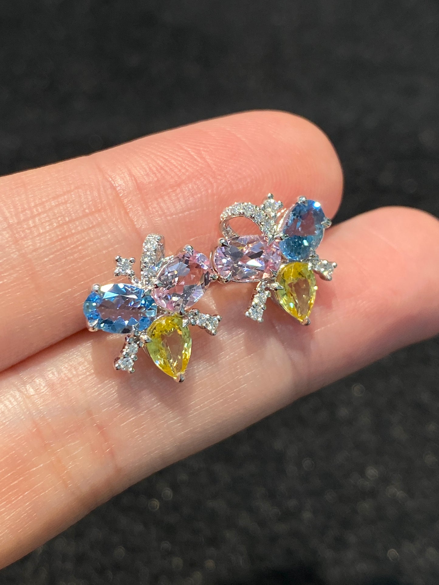 Natural Yellow Sapphire, Aquamarine & Morganite Earrings