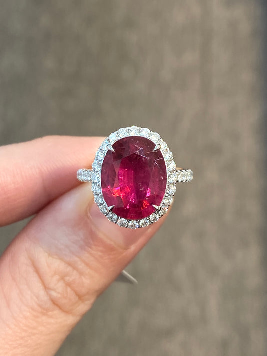 Natural Pink Tourmaline 5.20ct Ring Set With Natural Diamonds In 18k White Gold Gemstone Fine Jewellery Singapore