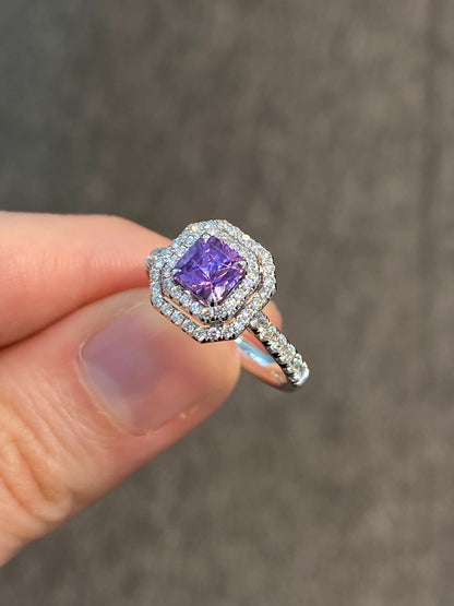 Natural Unheated Purple Sapphire 1.01ct Ring Set With Natural Diamond In 18K White Gold Singapore Gemstone Fine Jewellery