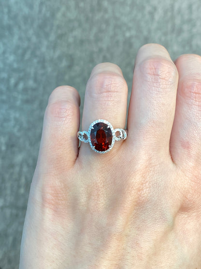 Natural Red Garnet 4.78ct Ring Set With Natural Diamonds in 18K White Gold Gemstone Fine Jewellery Singapore
