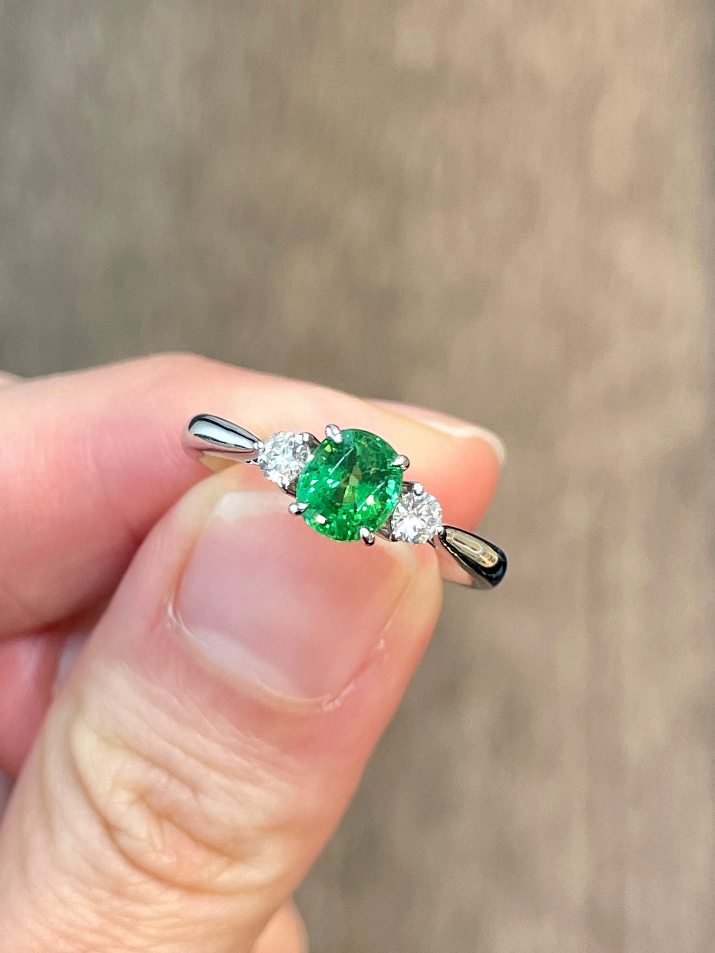 Natural Green Garnet Tsavorite 0.97ct Ring set with Natural Diamonds In 18K White Gold Singapore Gemstone Fine Jewelry