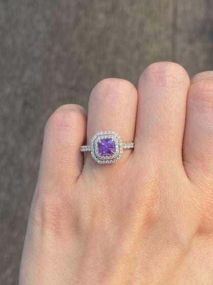 Natural Unheated Purple Sapphire 1.01ct Ring Set With Natural Diamond In 18K White Gold Singapore Gemstone Fine Jewellery