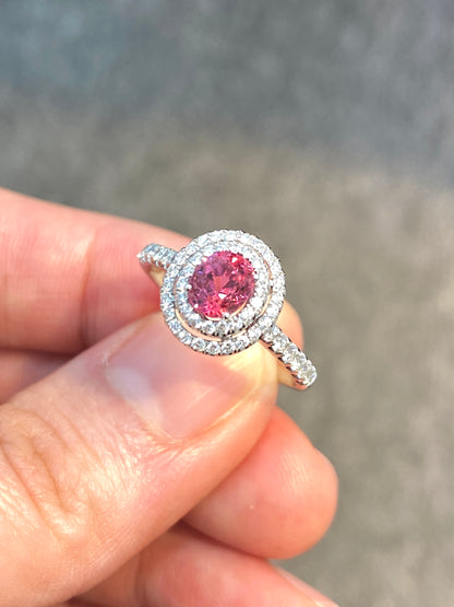 Natural Pink Spinel 0.89ct Ring Set With Natural Diamonds In 18K White Gold Singapore Gemstone Fine Jewelry