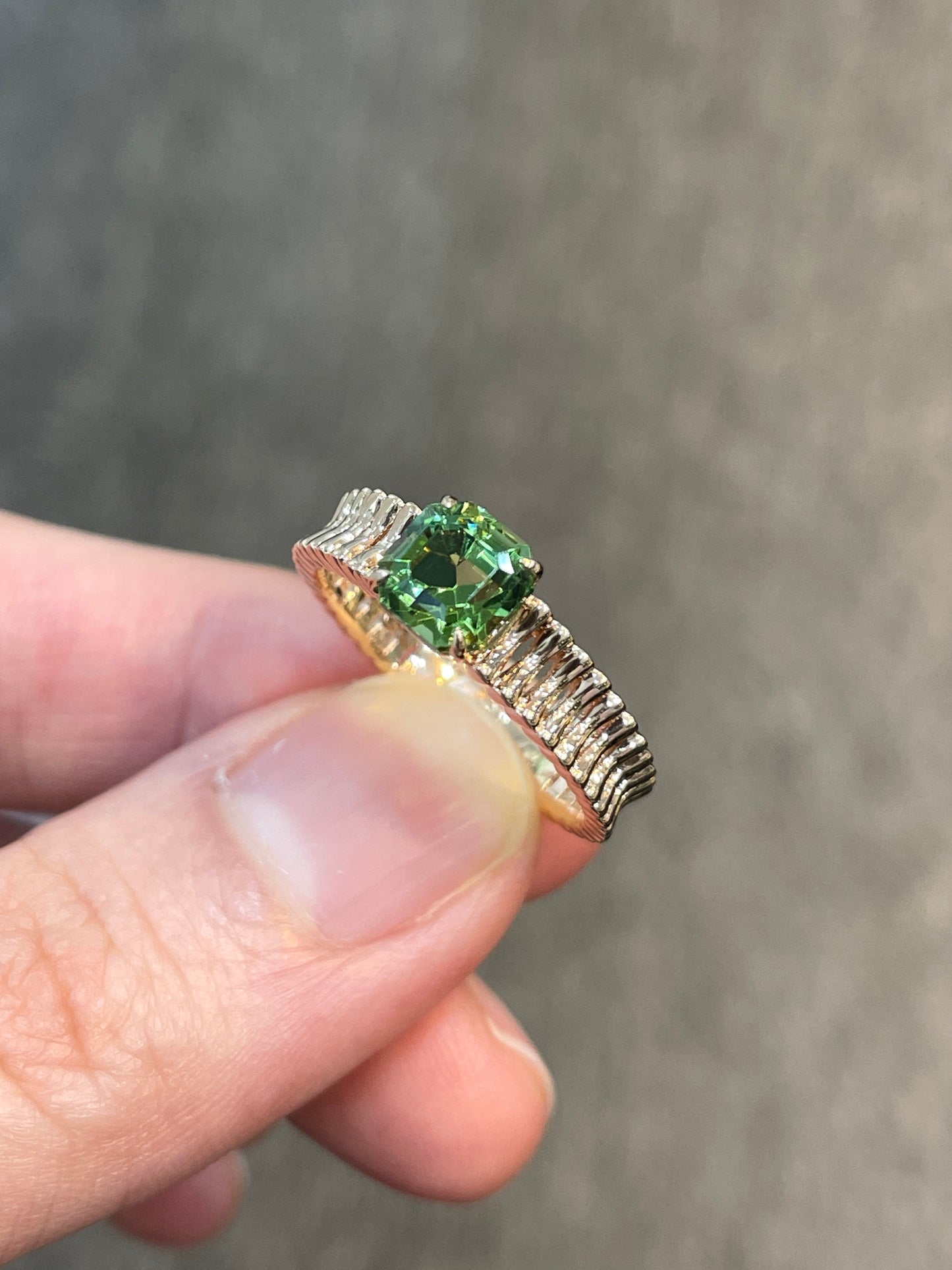 Natural Green Tourmaline 1.33ct Ring Set With Natural Diamond In 18K Rose Gold Gemstone Singapore Fine Jewellery