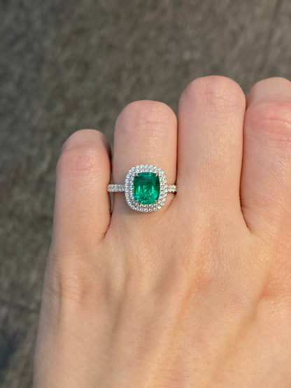 Natural Emerald 1.79ct Ring set with Natural Diamonds in 18K White Gold Singapore Gemstone Fine Jewelry