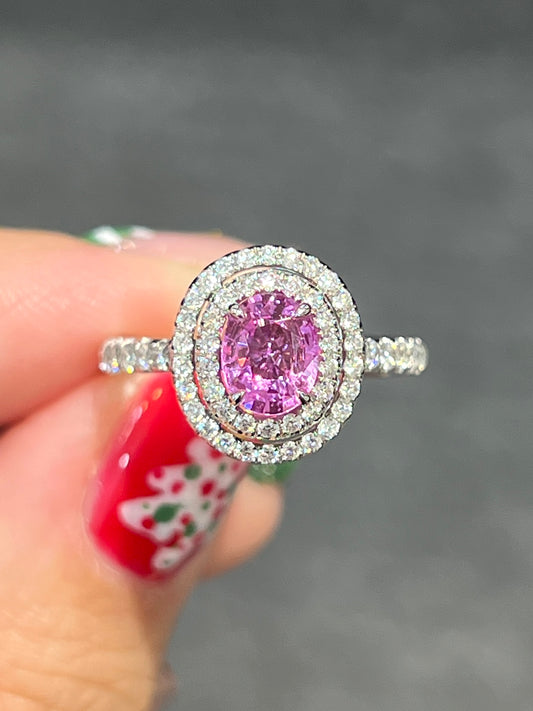 Natural Pink Sapphire 1.07ct Ring Set With Natural Diamond In 18K White Gold Singapore Gemstone Fine Jewellery