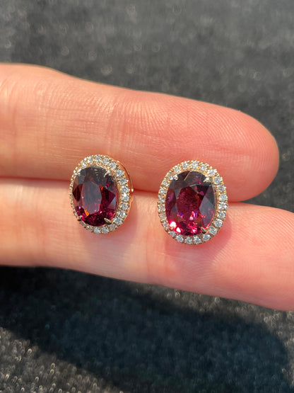 Natural Red Garnet 4.71ct Earrings Set With Natural Diamonds In 18K Rose Gold Gemstone Singapore Fine Jewellery