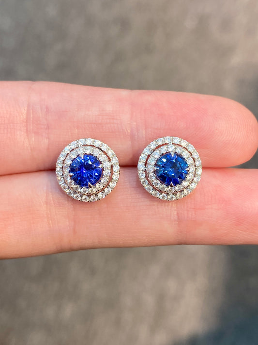Blue Sapphire 1.48ct Earrings Set With Natural Diamonds In 18K White Gold Singapore Gemstone Fine Jewellery