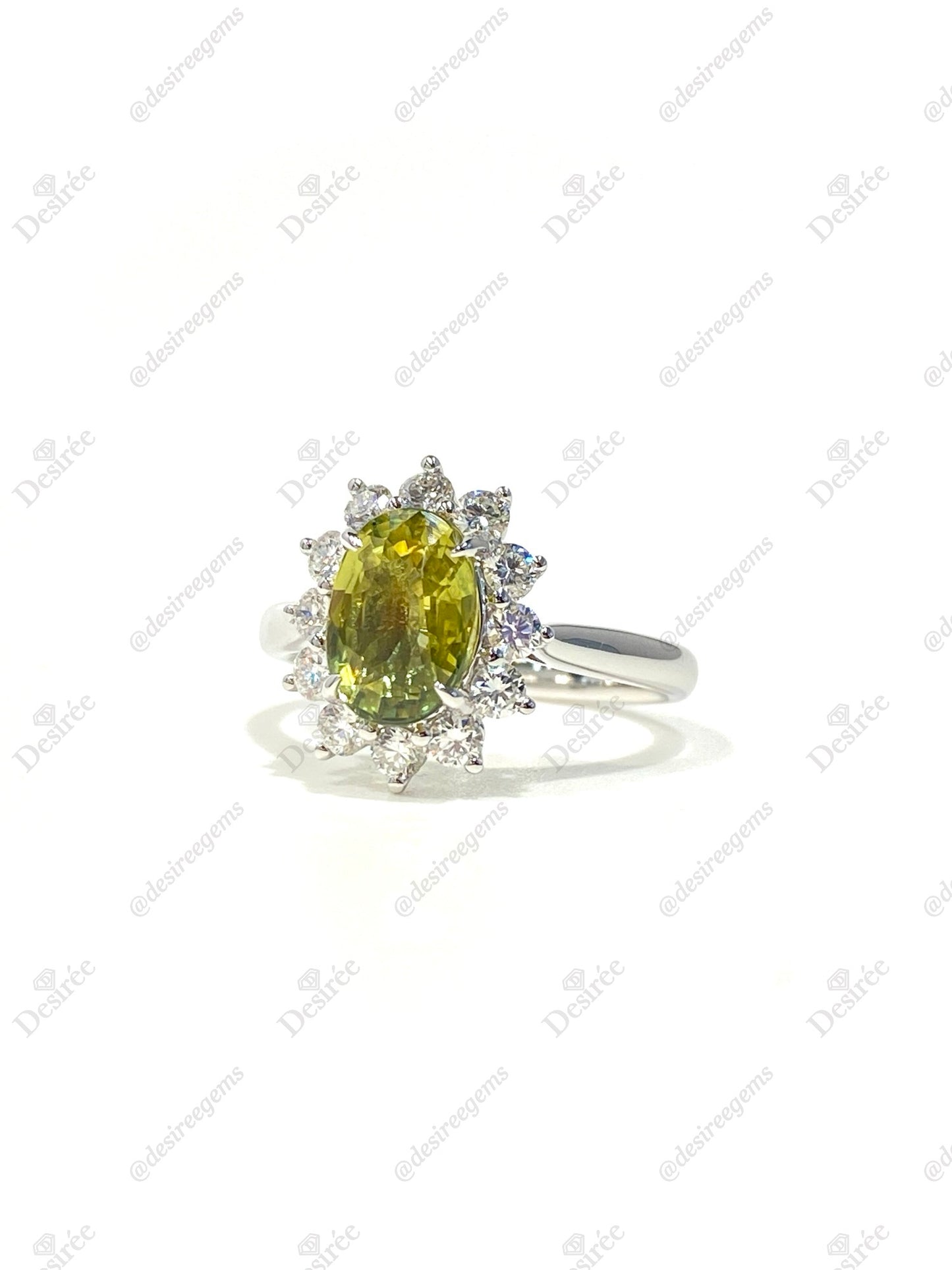 Natural Unheated Yellowish Green Sapphire Ring 2.28ct