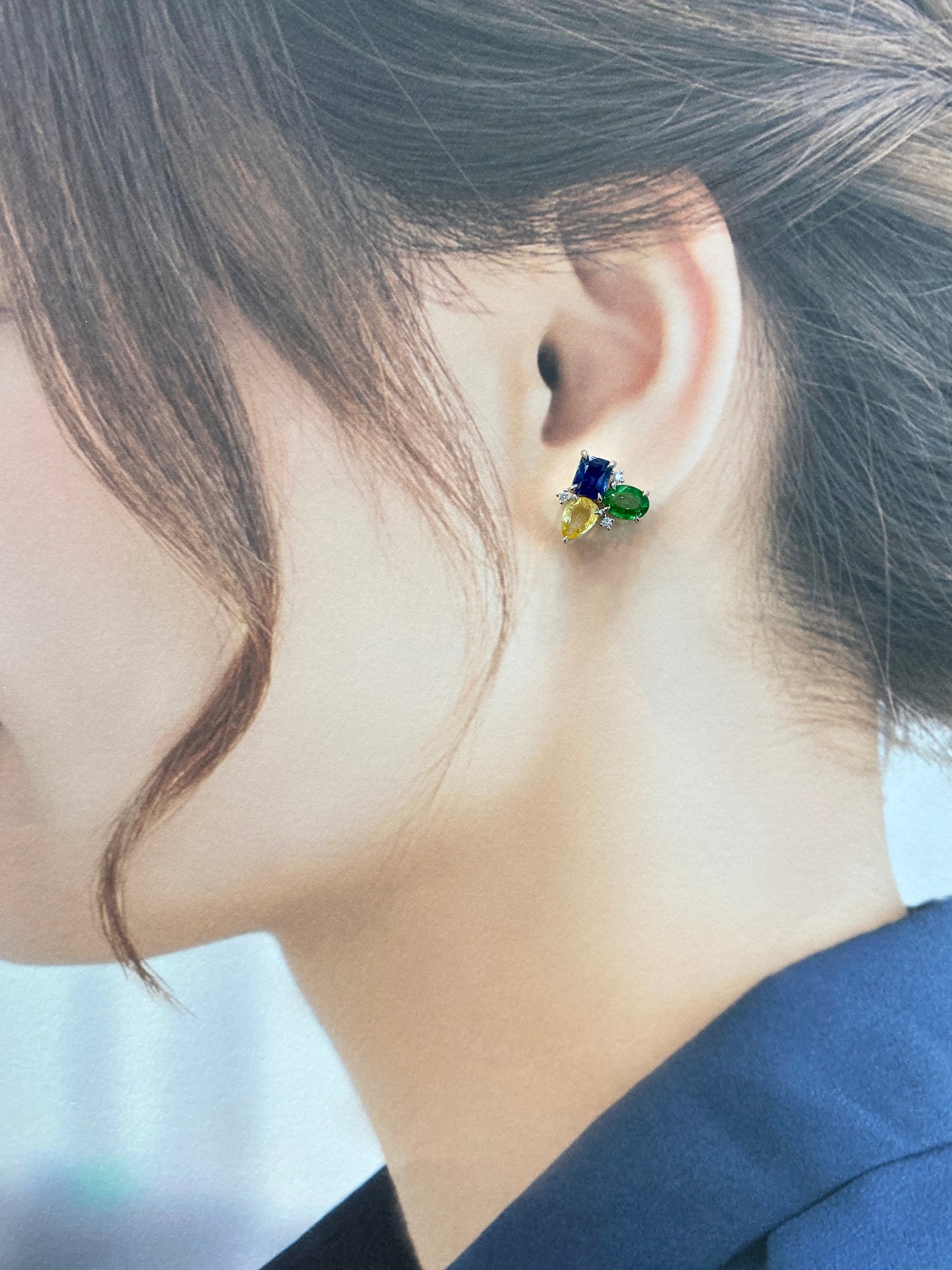 Natural Blue Sapphire, Yellow Sapphire & Green Garnet Earrings