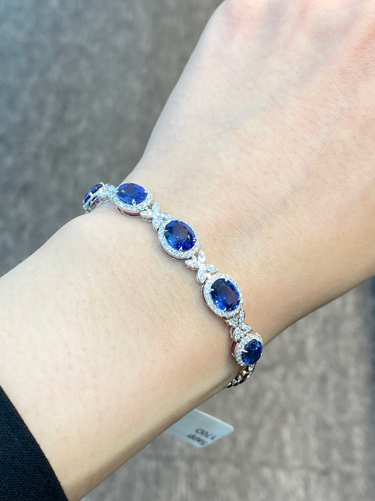 Natural Blue Sapphire 5.81ct Bracelet Set With Natural Diamond In 18K White Gold Singapore Fine Jewellery