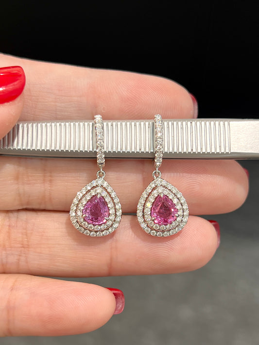Natural Pink Sapphire Earrings 1.70ct