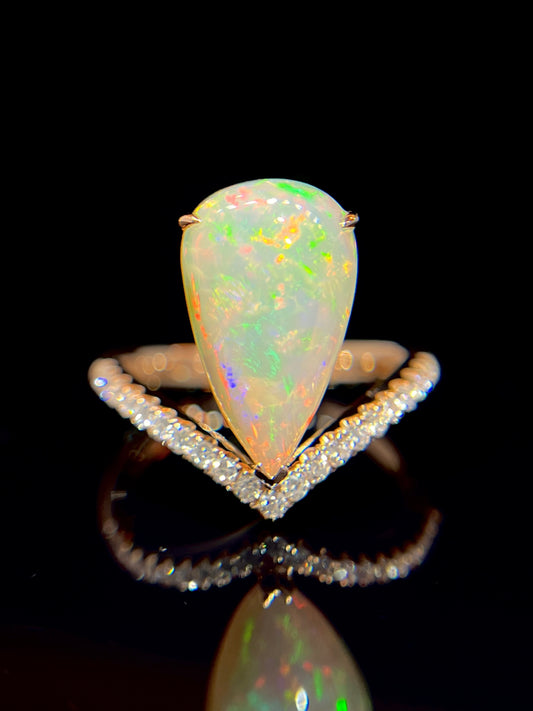 Natural Opal 2.05ct Ring Set With Natural Diamonds In 18K Rose Gold Gemstone Fine Jewellery Singapore